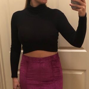 NWT Aqua Brand Black Ribbed Turtleneck Crop Top